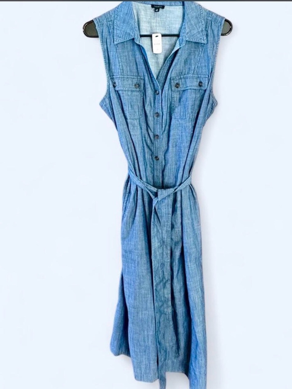 Talbots Sleeveless Chambray Button Midi Dress - Light Blue